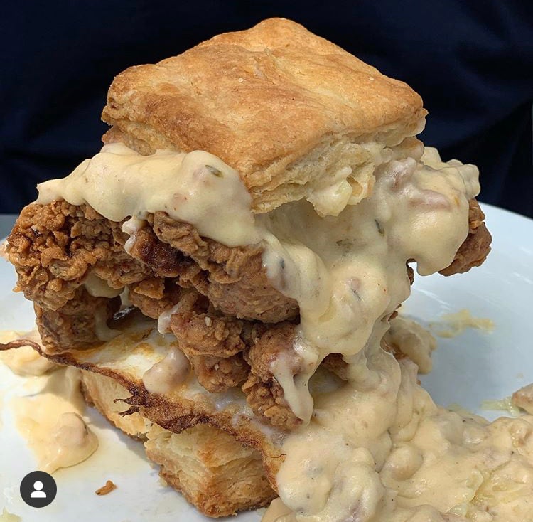 Fried Chicken Biscuit w/Gravy & Cheddar Main Road Biscuit Co.